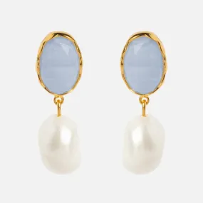 Iris Blue Lace Agate and Pearl Drop Earrings