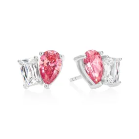 KISS Sterling Silver Pear & Emerald Cut Pink & White Cubic Zirconia Stud Earrings