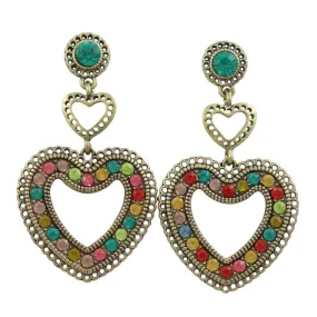 Large Colorful Crystals Heart Dangling Pierced Earring - REC558