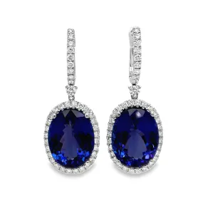 Large Oval Tanzanite and Diamond Drop Earrings