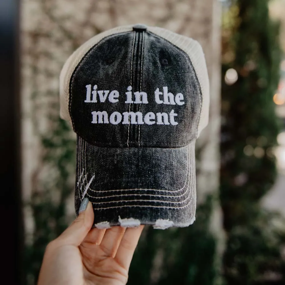 Live In The Moment Trucker Hat Vintage Distressed Baseball Cap