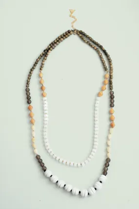 Long Double Layered Necklace - White