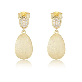 Matte Geometric Oval with Zircon Silver Drop Earrings for Women