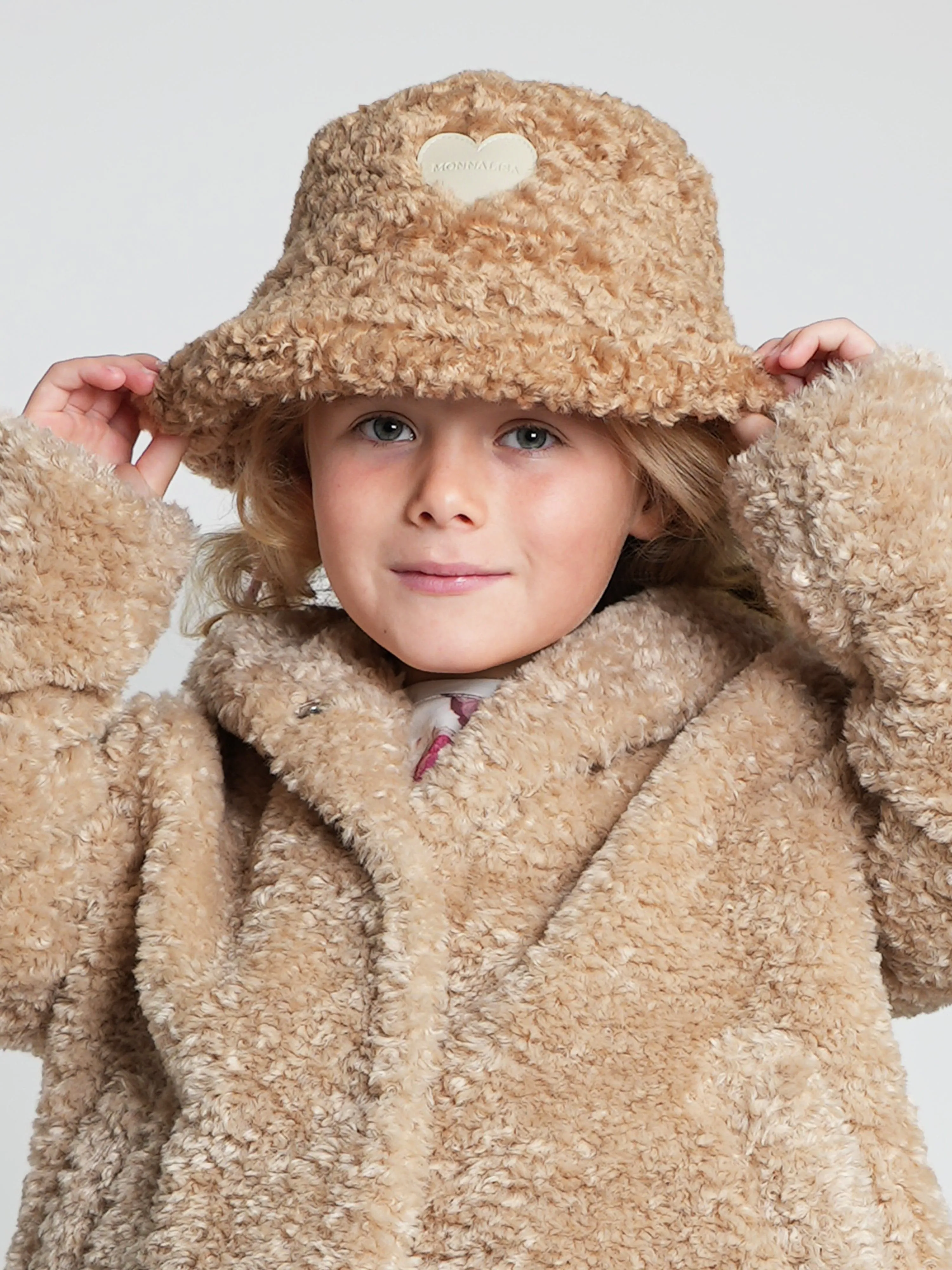 Monnalisa Girls Faux Fur Bucket Hat in Beige