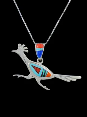 Native American Multistone Inlay Roadrunner Pendant