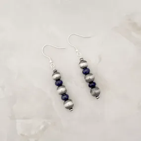 Navajo Pearls 8mm & Lapis Drop Dangle Earrings Sterling Silver NPE015