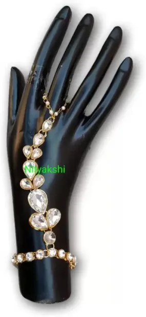 Nityakshi Stone, Alloy, Metal Cubic Zirconia, Crystal Gold-plated Ring Bracelet