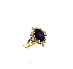 Oval Amethyst W/ Diamond Halo Ring