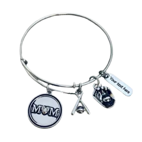 Personalized Engraved Softball Mom Bangle Bracelet