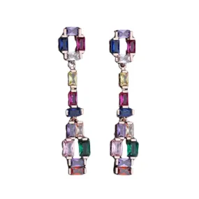 Pre Order:  925 Silver Needle Colorful Zircon Stones Long Earrings