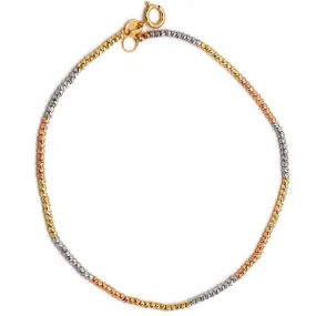 Real Gold 3-Color Luxury Textured Beads (1.55 MM) Wired Bracelet (17 cm) - Model 4065 BR1676