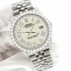 Rolex Datejust 116200 36mm Steel 4.2CT Diamond Bezel/Lugs/Linen White Roman Dial TFJ-142508686