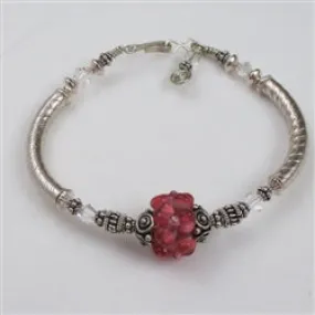 Rose Artisan Bead & Sterling Bangle Bracelet