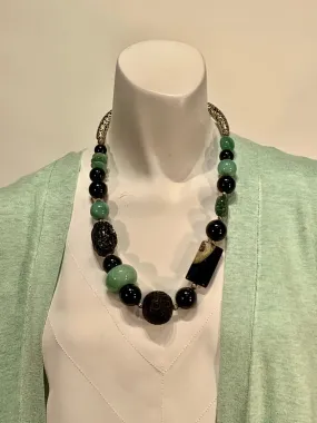 Semi Precious Jade, Onyx and Agate One of a Kind Necklace Made in California.