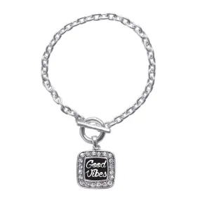 Silver Good Vibes Square Charm Toggle Bracelet