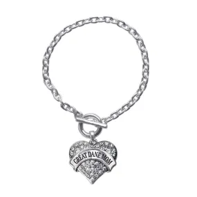 Silver Great Dane Mom Pave Heart Charm Toggle Bracelet