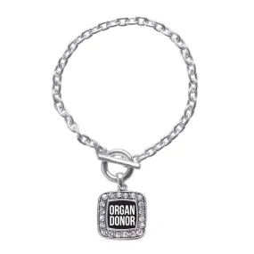 Silver Organ Donor Black Square Charm Toggle Bracelet