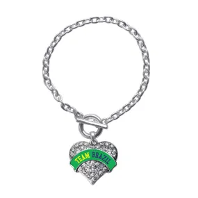 Silver Team Brazil Pave Heart Charm Toggle Bracelet