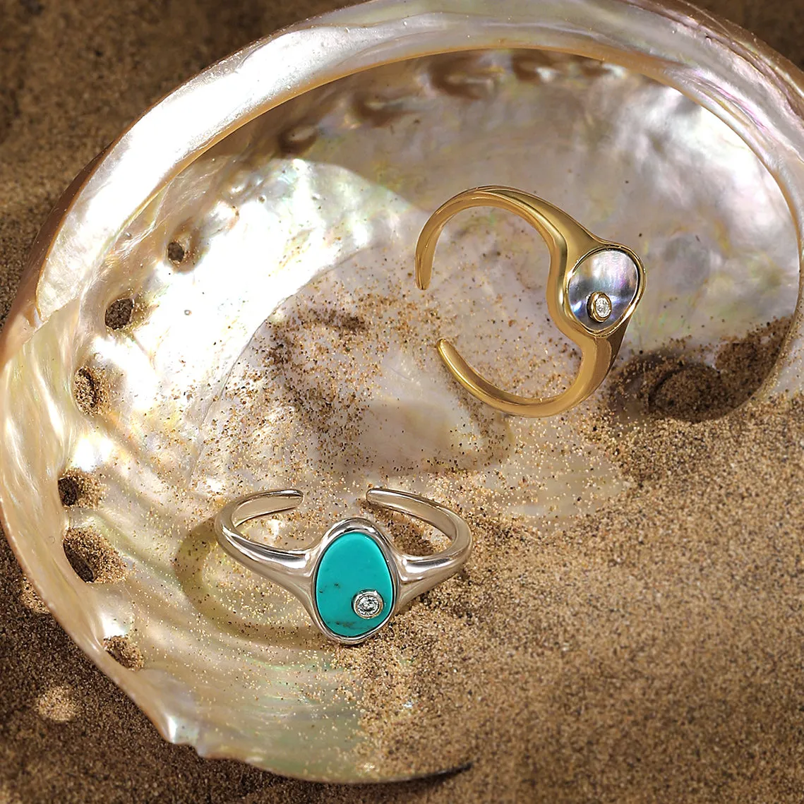 Silver Tidal Turquoise Adjustable Signet Ring