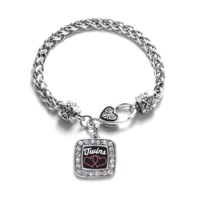 Silver Twins Square Charm Braided Bracelet