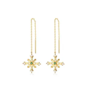 Small Round Emerald Snowflake Zircon Ear Line Sterling Silve Earrings