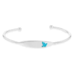 Sterling Silver Light Blue Bluebird Kids ID Bangle