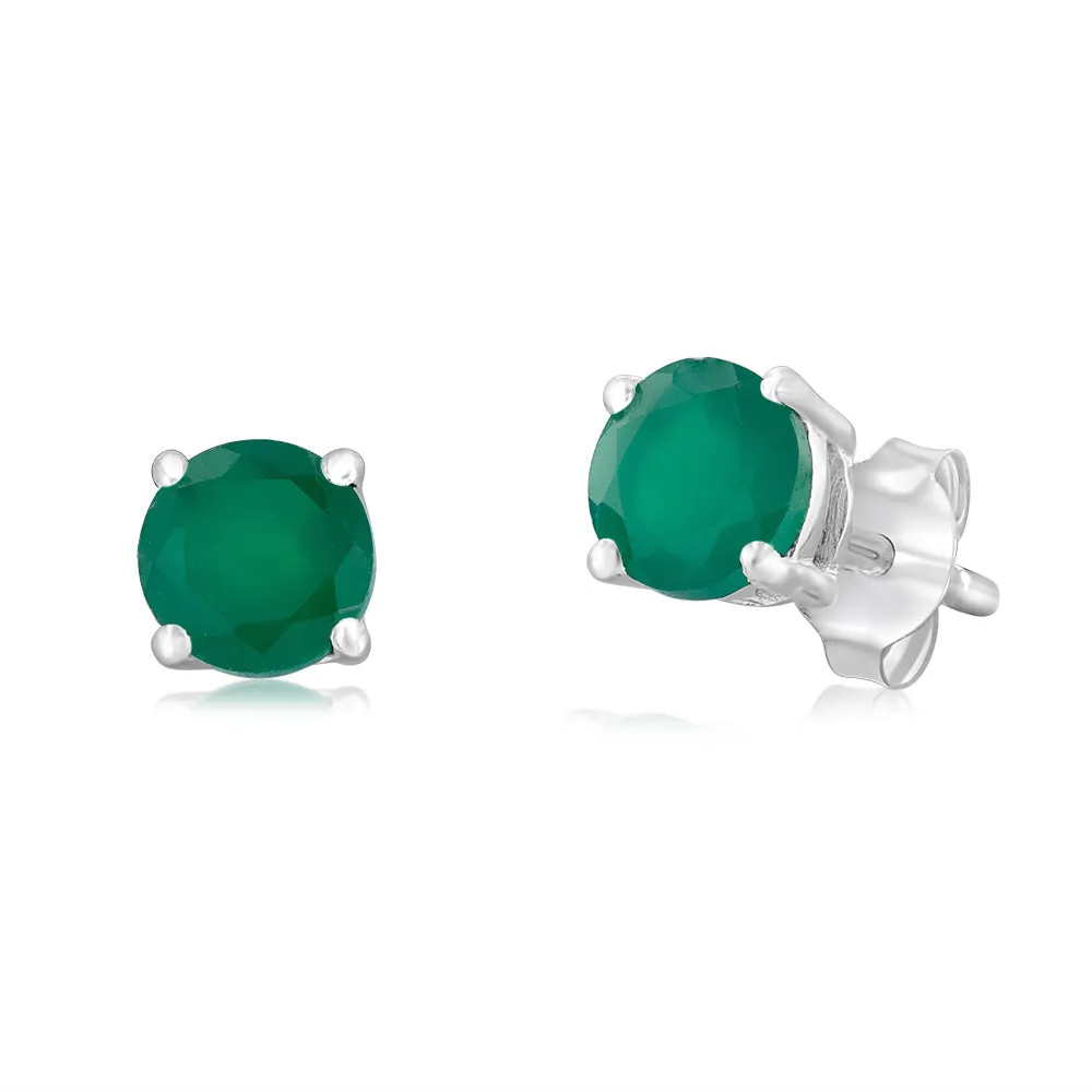 Sterling Silver Natural Emerald 5mm Stud Earrings