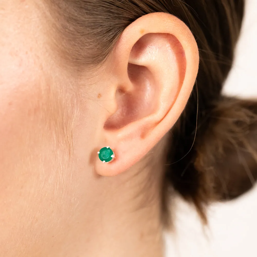 Sterling Silver Natural Emerald 5mm Stud Earrings