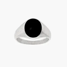 Sterling Silver Oval Signet Ring With Matt Onyx Stone