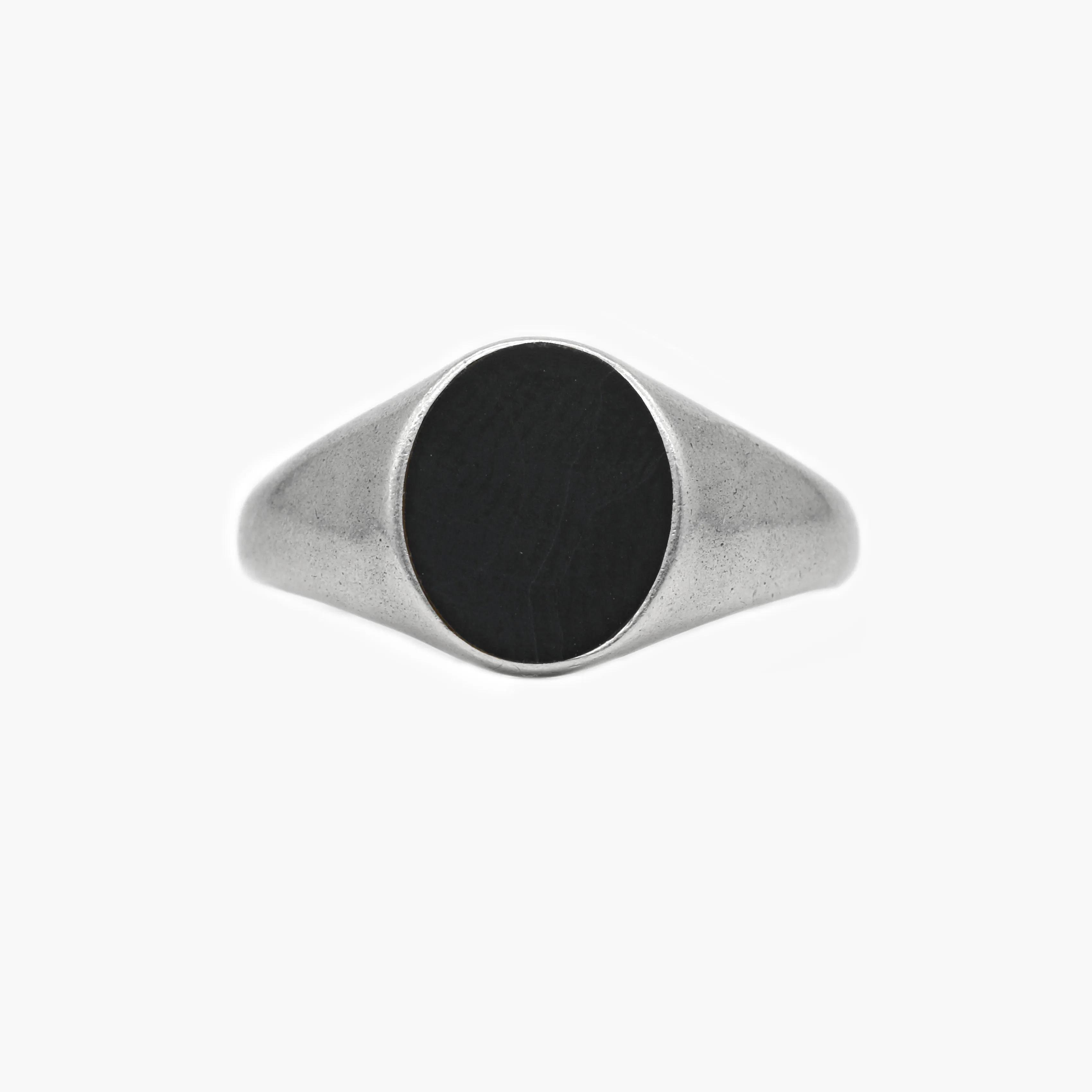 Sterling Silver Oval Signet Ring With Matt Onyx Stone