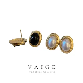 VAIGE Edgy Geometric Black Pearl and Gold Stud Earrings