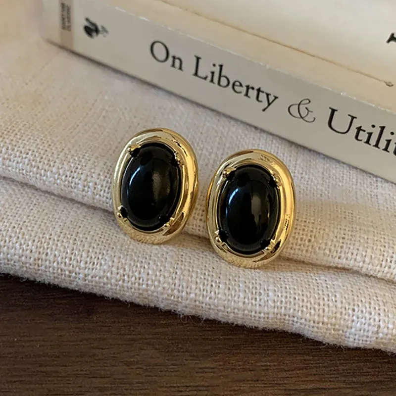 VAIGE Edgy Geometric Black Pearl and Gold Stud Earrings