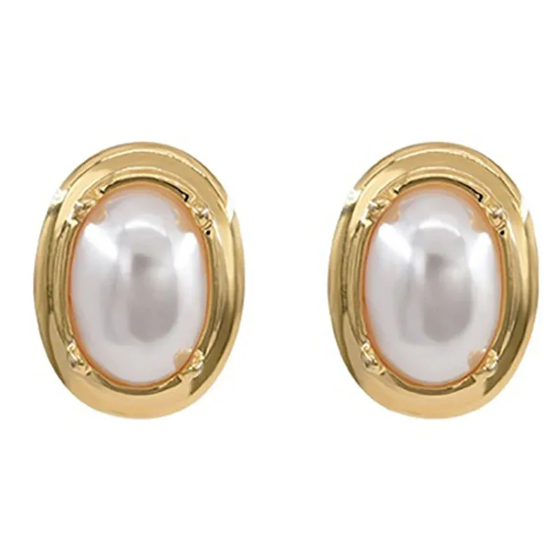 VAIGE Edgy Geometric Black Pearl and Gold Stud Earrings