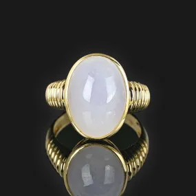 Vintage Purple Jade Cabochon Ring in 14K Gold