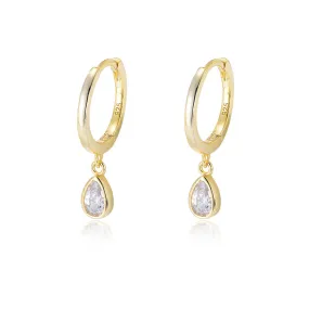 Water Drop Zircon Silver Hoop Earrings for Women