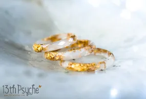 White and gold flakes faceted resin ring